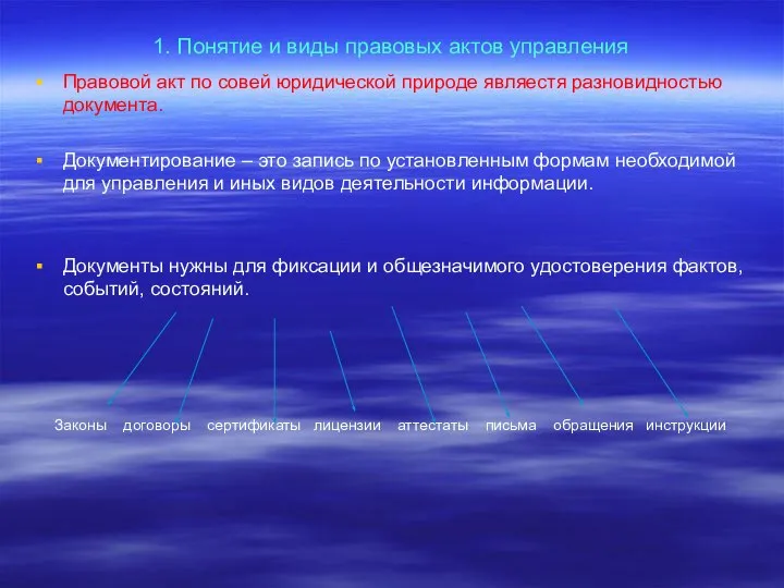 1. Понятие и виды правовых актов управления Правовой акт по совей