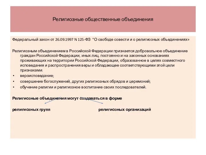 Религиозные общественные объединения Федеральный закон от 26.09.1997 N 125-ФЗ "О свободе