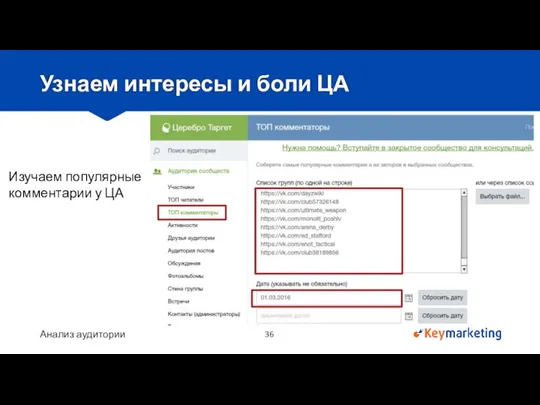 Анализ аудитории Узнаем интересы и боли ЦА Изучаем популярные комментарии у ЦА