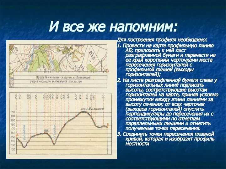 И все же напомним: Для построения профиля необходимо: 1. Провести на