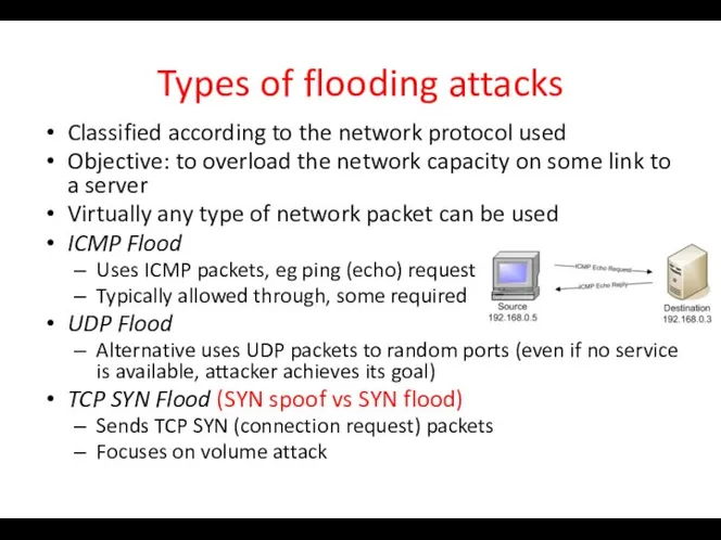 Types of flooding attacks Classified according to the network protocol used