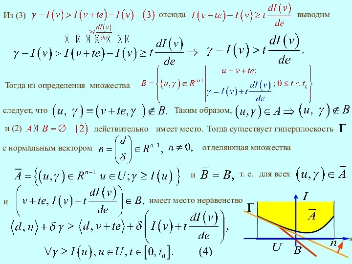 следует, что отделяющая множества и имеет место неравенство