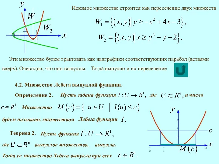 Искомое множество строится как пересечение двух множеств Очевидно, что они выпуклы.