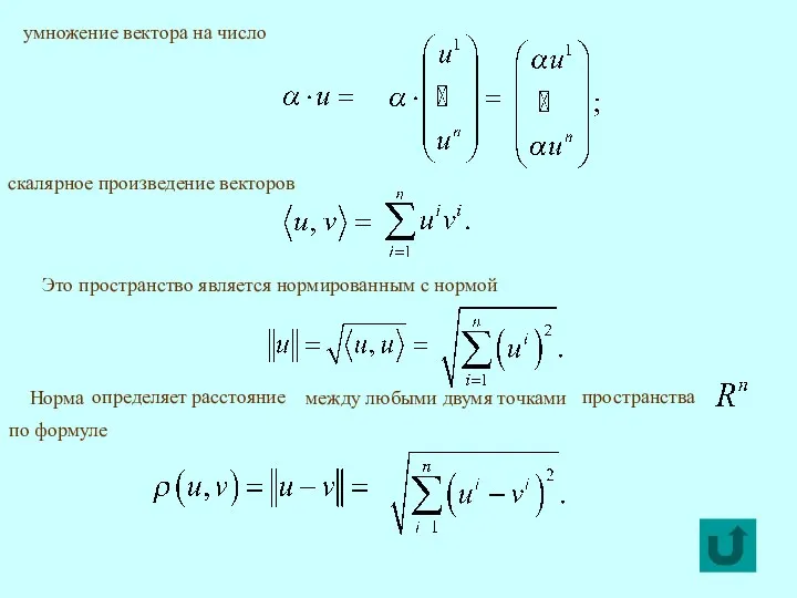 умножение вектора на число скалярное произведение векторов Это пространство является нормированным с нормой