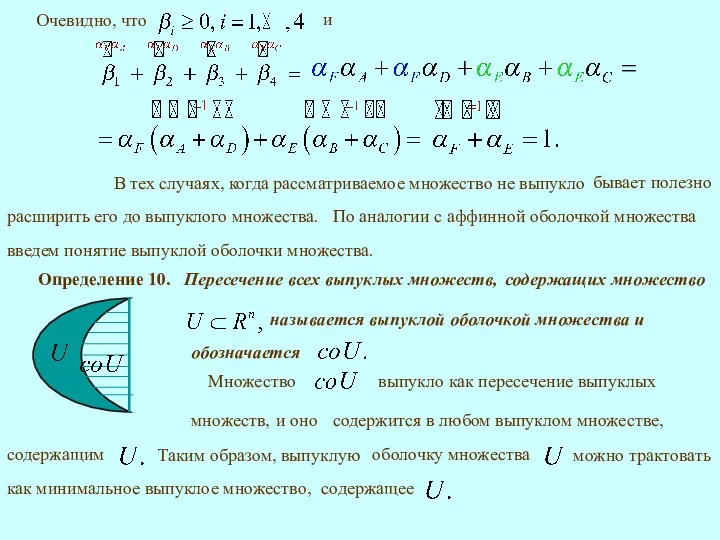 По аналогии с аффинной оболочкой множества введем понятие выпуклой оболочки множества.