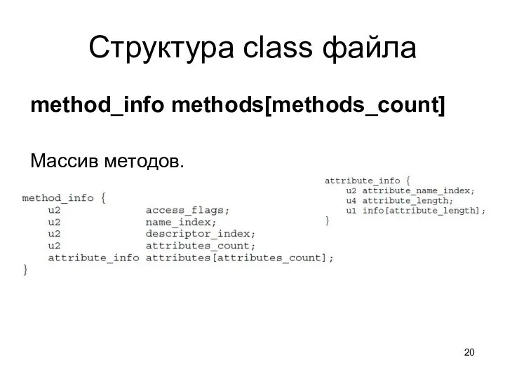 Структура class файла method_info methods[methods_count] Массив методов.