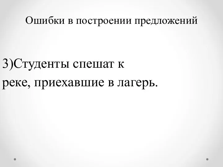 Ошибки в построении предложений 3)Студенты спешат к реке, приехавшие в лагерь.