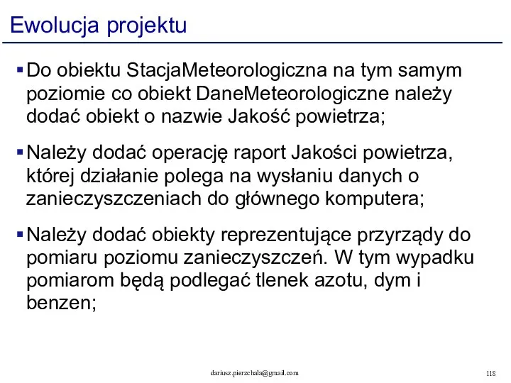 Ewolucja projektu Do obiektu StacjaMeteorologiczna na tym samym poziomie co obiekt