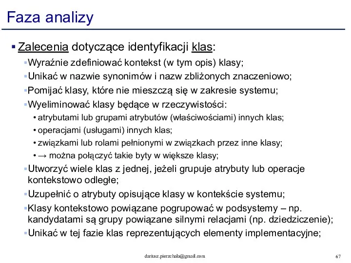 Faza analizy Zalecenia dotyczące identyfikacji klas: Wyraźnie zdefiniować kontekst (w tym