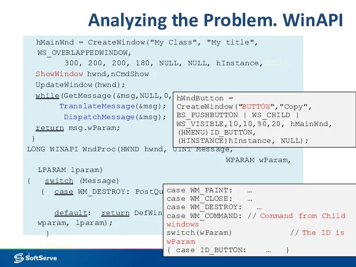 Analyzing the Problem. WinAPI hMainWnd = CreateWindow("My Class", "My title", WS_OVERLAPPEDWINDOW,