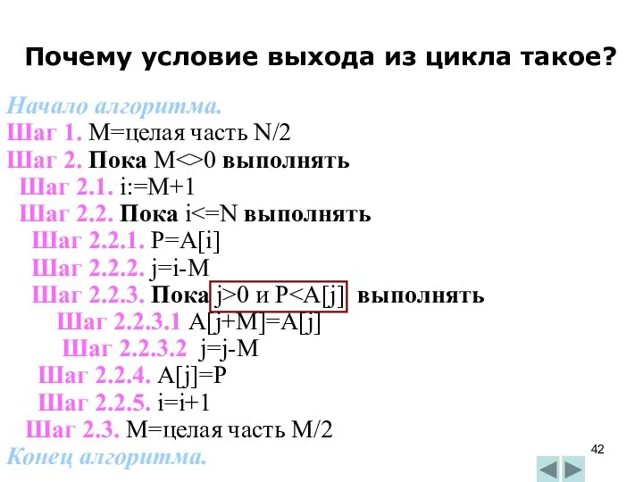 Почему условие выхода из цикла такое? Начало алгоритма. Шаг 1. M=целая