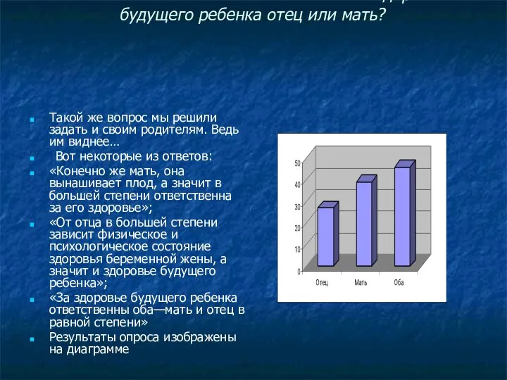 Кто в большей степени ответственен за здоровье будущего ребенка отец или