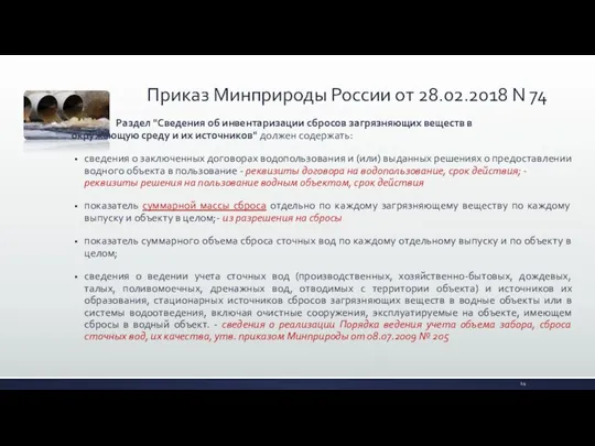 Раздел "Сведения об инвентаризации сбросов загрязняющих веществ в окружающую среду и