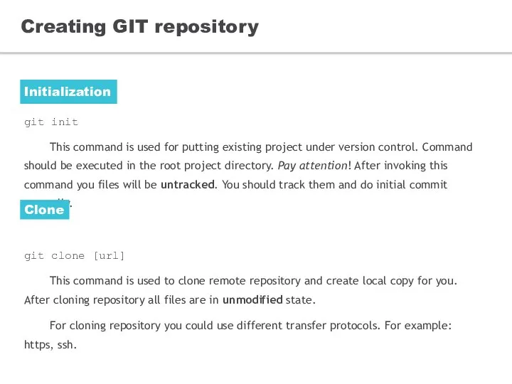 Creating GIT repository git init This command is used for putting