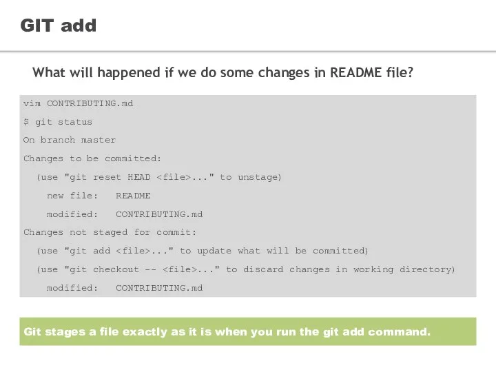 GIT add What will happened if we do some changes in