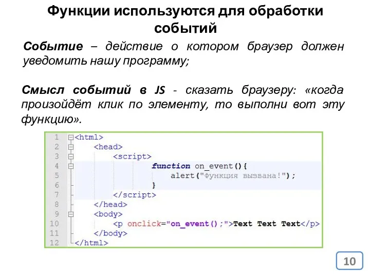 Смысл событий в JS - сказать браузеру: «когда произойдёт клик по