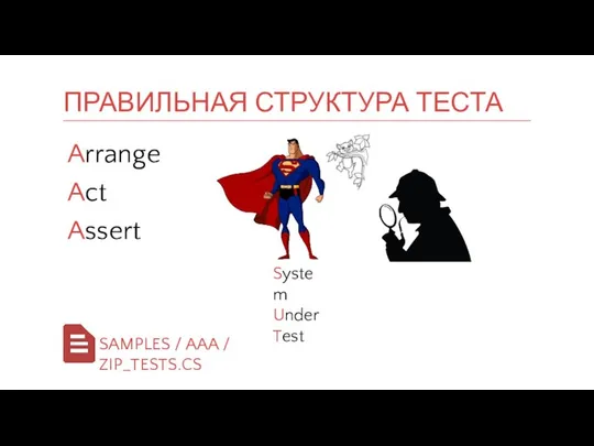 Arrange Act Assert ПРАВИЛЬНАЯ СТРУКТУРА ТЕСТА