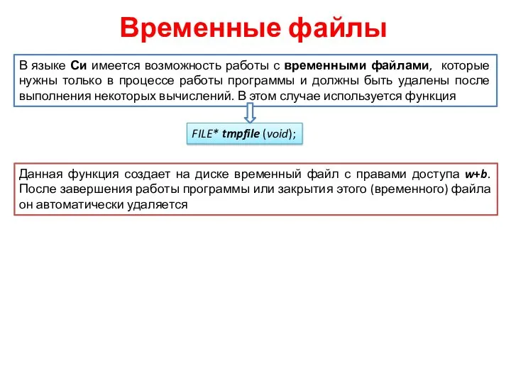 Временные файлы В языке Си имеется возможность работы с временными файлами,