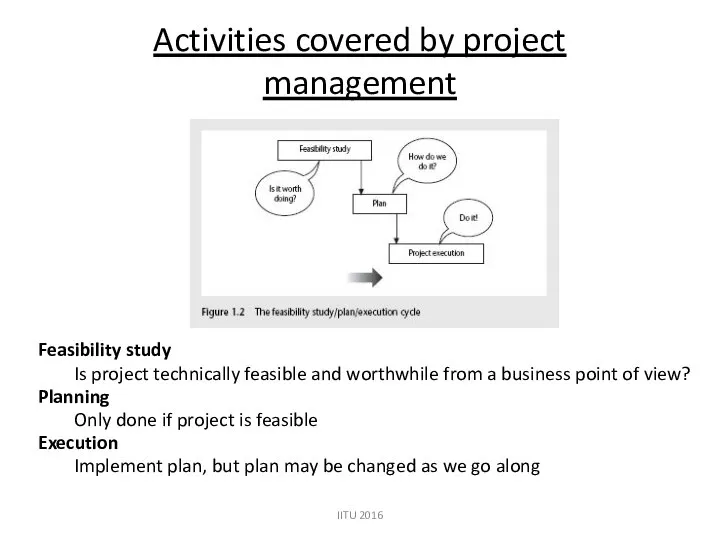 IITU 2016 Activities covered by project management Feasibility study Is project