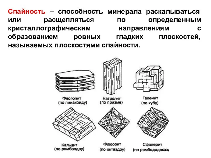 Спайность – способность минерала раскалываться или расщепляться по определенным кристаллографическим направлениям