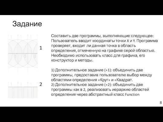 Задание Составить две программы, выполняющие следующее: Пользователь вводит координаты точки X