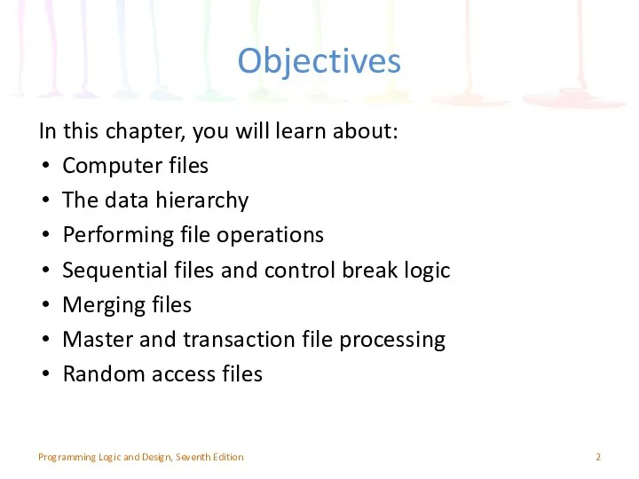 Objectives In this chapter, you will learn about: Computer files The