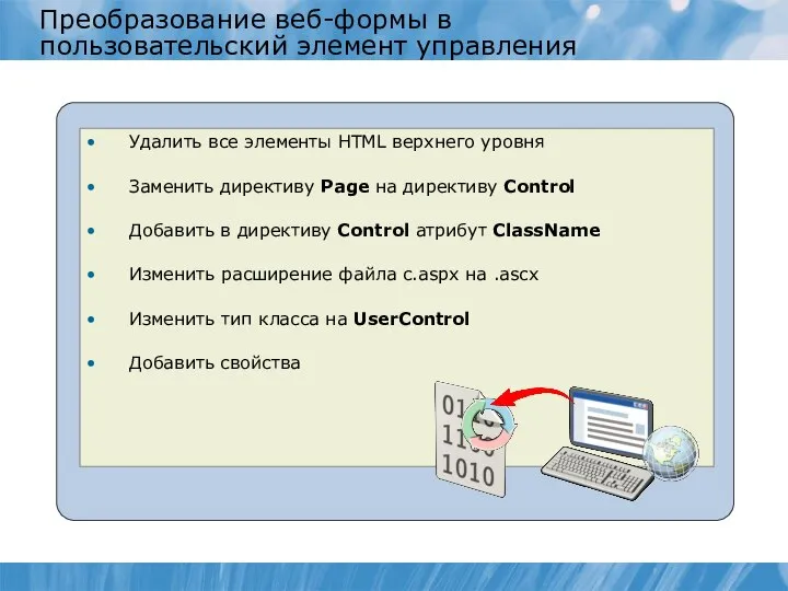 Преобразование веб-формы в пользовательский элемент управления Удалить все элементы HTML верхнего