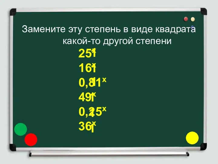 Замените эту степень в виде квадрата какой-то другой степени 25х 16х