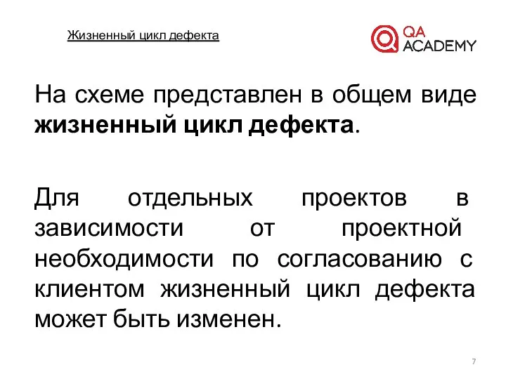 Жизненный цикл дефекта На схеме представлен в общем виде жизненный цикл