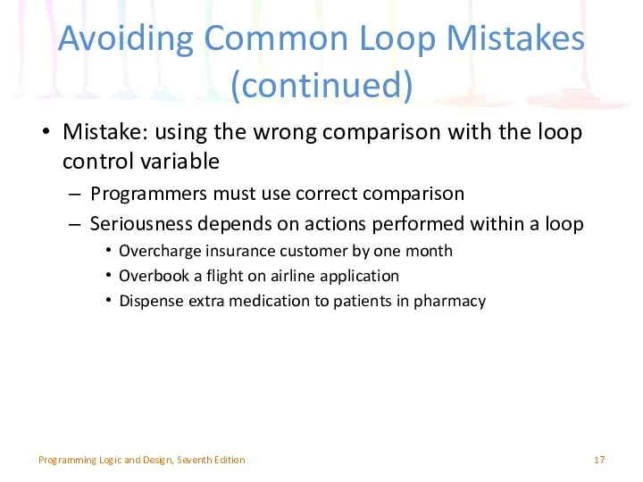 Avoiding Common Loop Mistakes (continued) Mistake: using the wrong comparison with