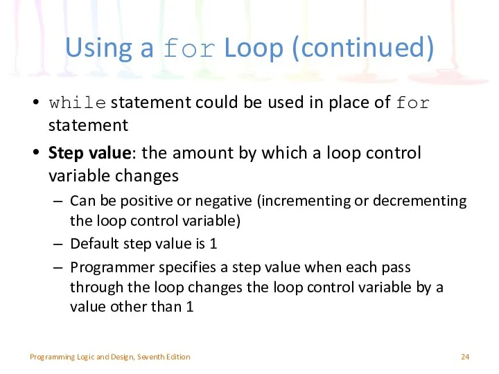 Using a for Loop (continued) while statement could be used in