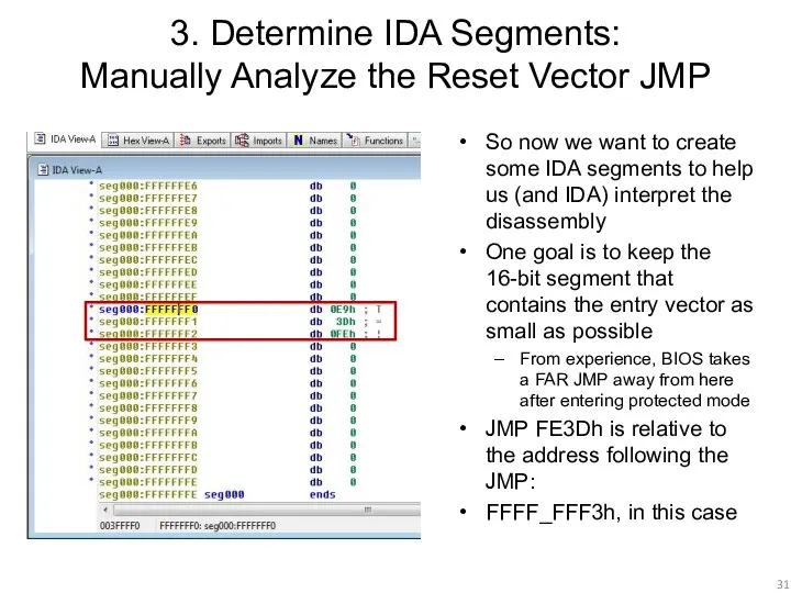 3. Determine IDA Segments: Manually Analyze the Reset Vector JMP So