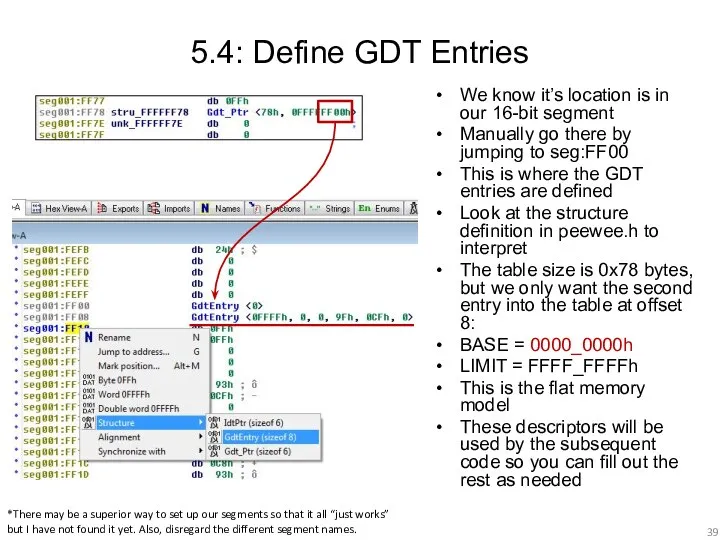 5.4: Define GDT Entries We know it’s location is in our