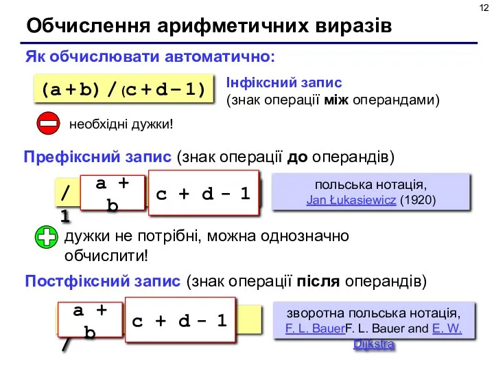 Обчислення арифметичних виразів a b + c d + 1 -
