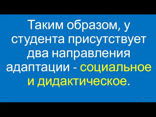 Таким образом, у студента присутствует два направления адаптации - социальное и дидактическое.