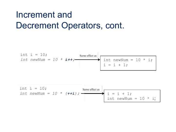 Increment and Decrement Operators, cont.