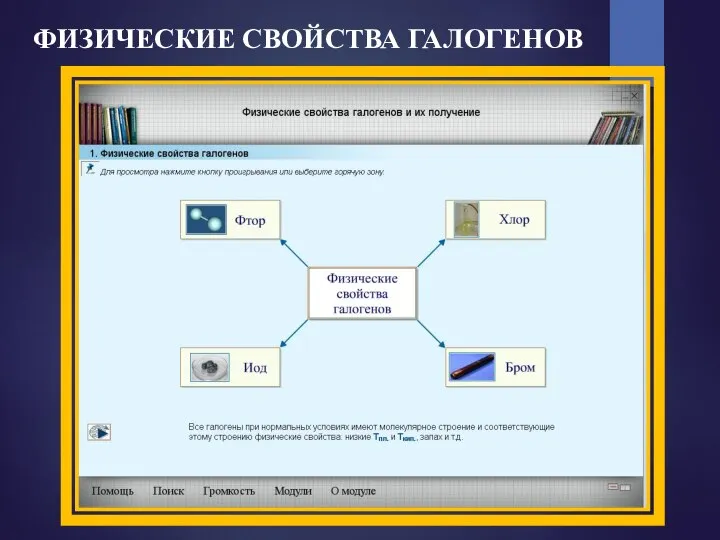 ФИЗИЧЕСКИЕ СВОЙСТВА ГАЛОГЕНОВ