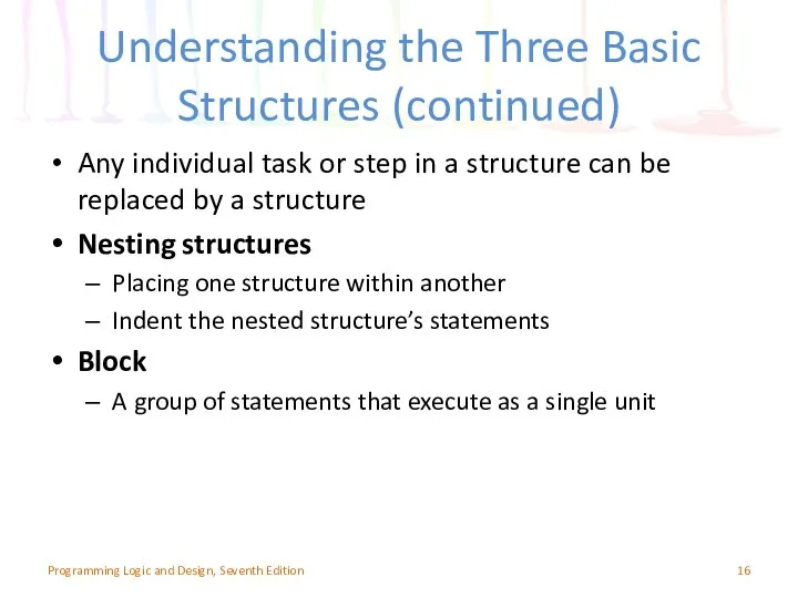 Understanding the Three Basic Structures (continued) Any individual task or step