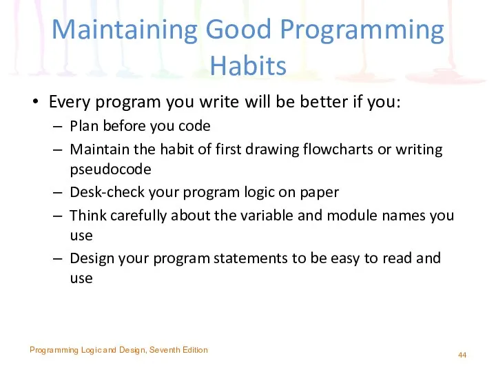 Maintaining Good Programming Habits Every program you write will be better