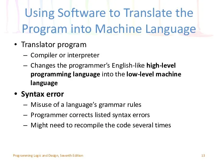 Using Software to Translate the Program into Machine Language Translator program
