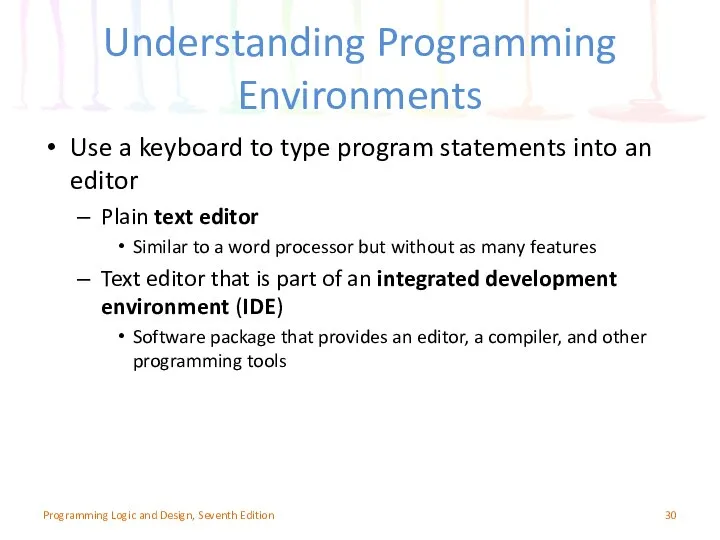 Understanding Programming Environments Use a keyboard to type program statements into