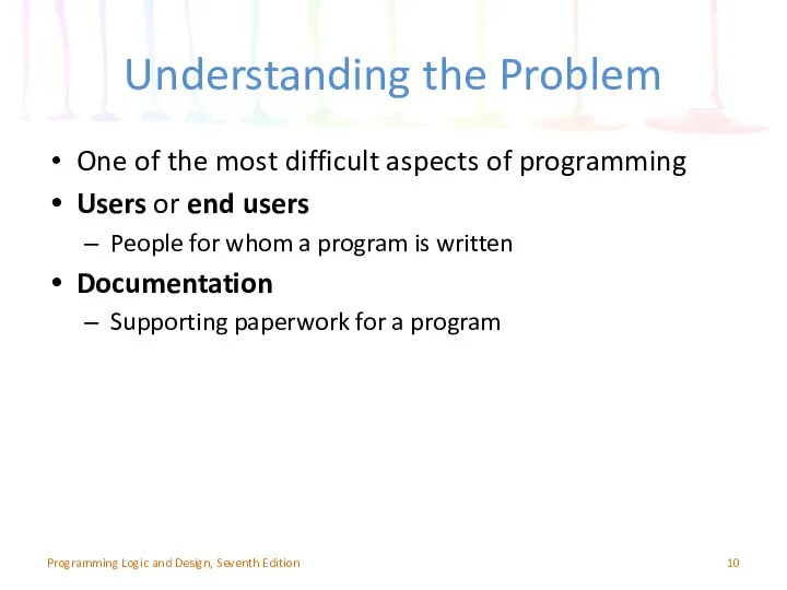 Understanding the Problem One of the most difficult aspects of programming