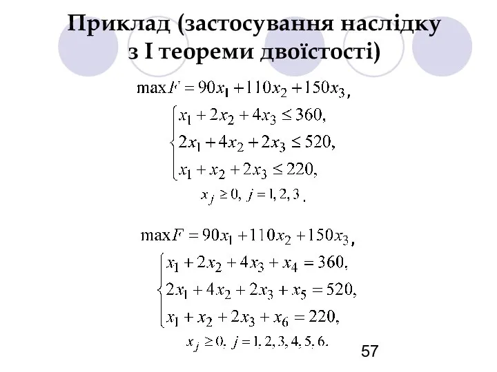 Приклад (застосування наслідку з І теореми двоїстості)