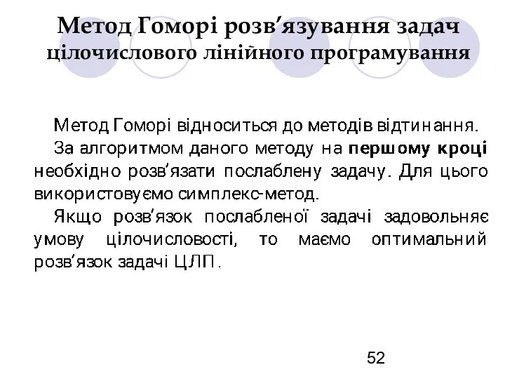 Метод Гоморі розв’язування задач цілочислового лінійного програмування