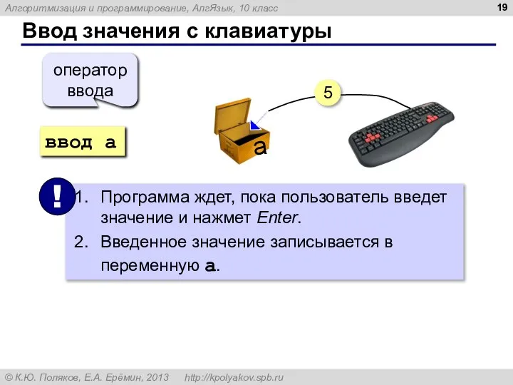 Ввод значения с клавиатуры ввод a оператор ввода 5 a