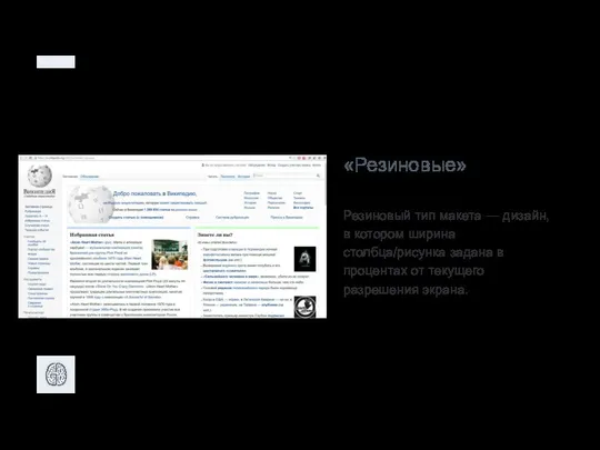 «Резиновые» Резиновый тип макета — дизайн, в котором ширина столбца/рисунка задана