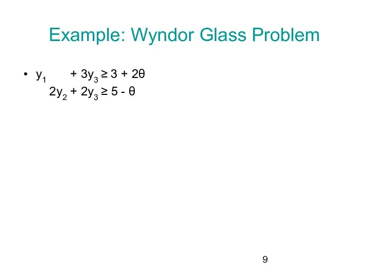 Example: Wyndor Glass Problem y1 + 3y3 ≥ 3 + 2θ