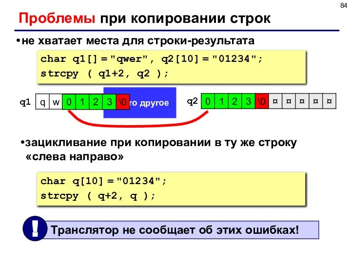 что-то другое Проблемы при копировании строк char q1[] = "qwer", q2[10]