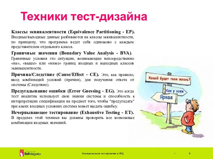 Техники тест-дизайна Функциональное тестирование в НРД * Классы эквивалентности (Equivalence Partitioning