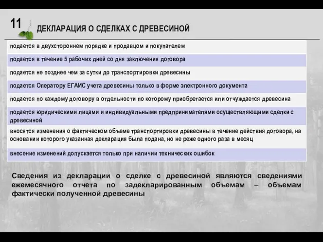 Сведения из декларации о сделке с древесиной являются сведениями ежемесячного отчета